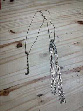 Multi Crystal Rhinestone Necklace Long Fringe Gold Tone Y Drop
